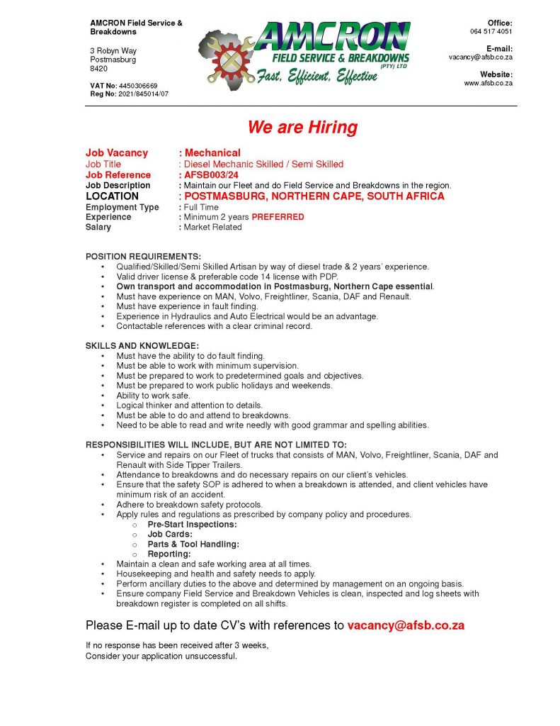 AMCRON Field Service and Breakdowns